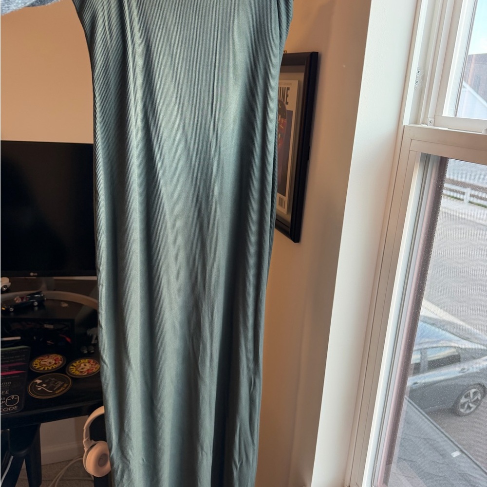 SKIMS Strapless Dark Green Ribbed Maxi Dress - Picture 8 of 8